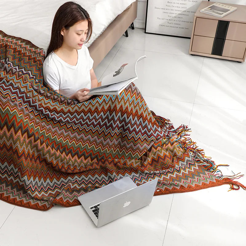 Retro Bohemian Knitted Blanket